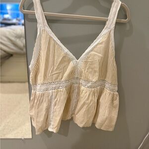 American Eagle Outfitters Beige Striped Lace Top